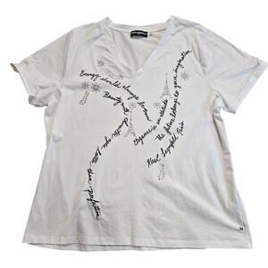 Karl Lagerfeld Women's Embellished Quote V-neck T-shirt Rhinestones Size XL